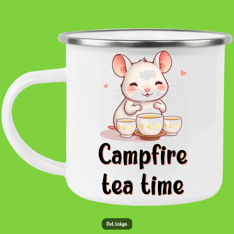 Funny Rat Tea Ceremony Camping Mug: Durable Mug with Happy Rat & Tiny Cups, Perfect Outdoorsy Funny Gift