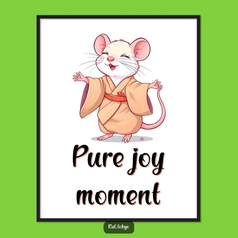 Funny Rat Twirling Digital Art: Silk Kimono Grace, Joyful Movement, Perfect Decor
