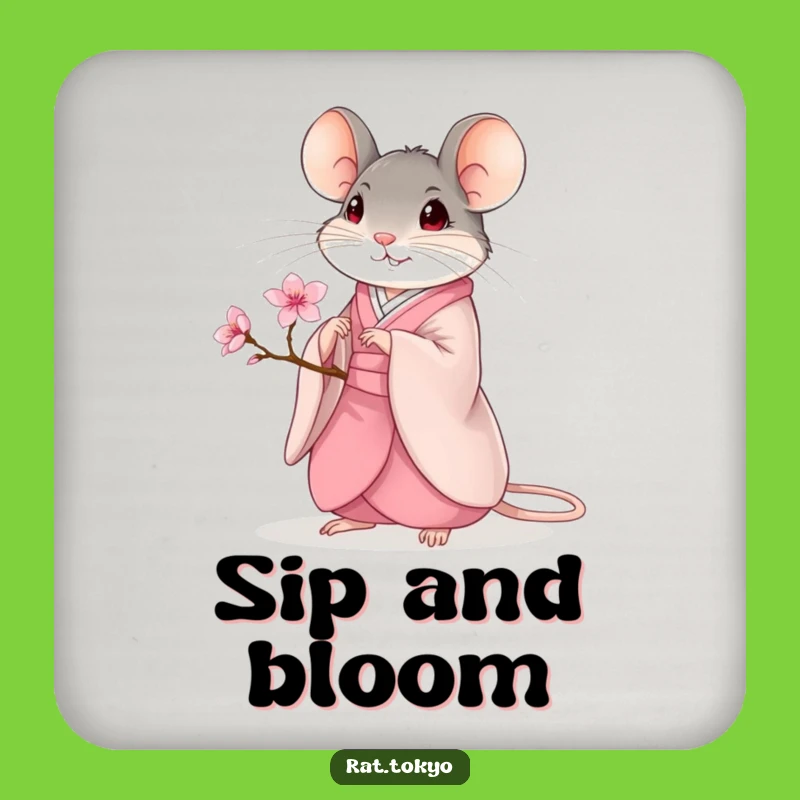 Funny Kimono Rat Coaster: Protect Surfaces with Blossom Elegance, Funny Gift Set