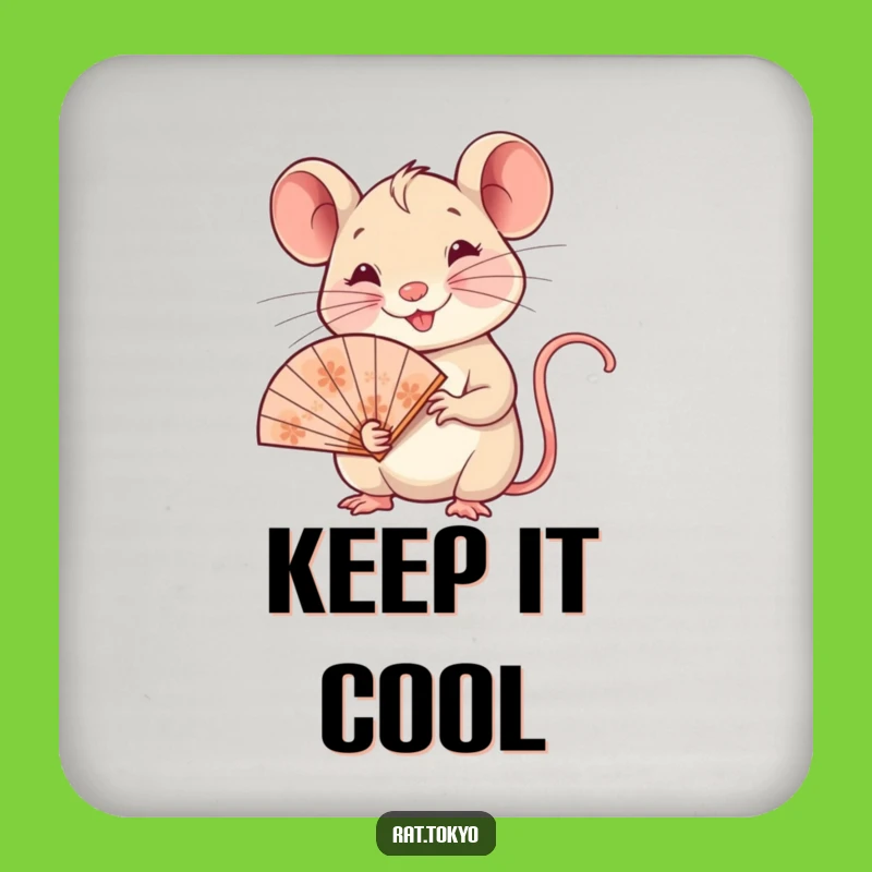 Funny Rat Fan Coaster Set: Protect Surfaces with a Smiling Rat & Ornate Fan, Cute Funny Gift