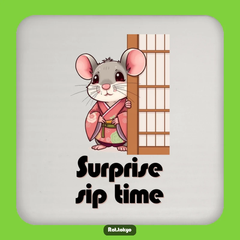 Funny Rat Surprise Coaster: Peek-a-Boo Kimono, Festive Protection, Perfect Gift