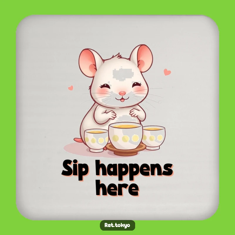 Funny Rat Tea Ceremony Coasters: Protect Surfaces with Happy Rat & Tiny Cups, Cute Funny Gift