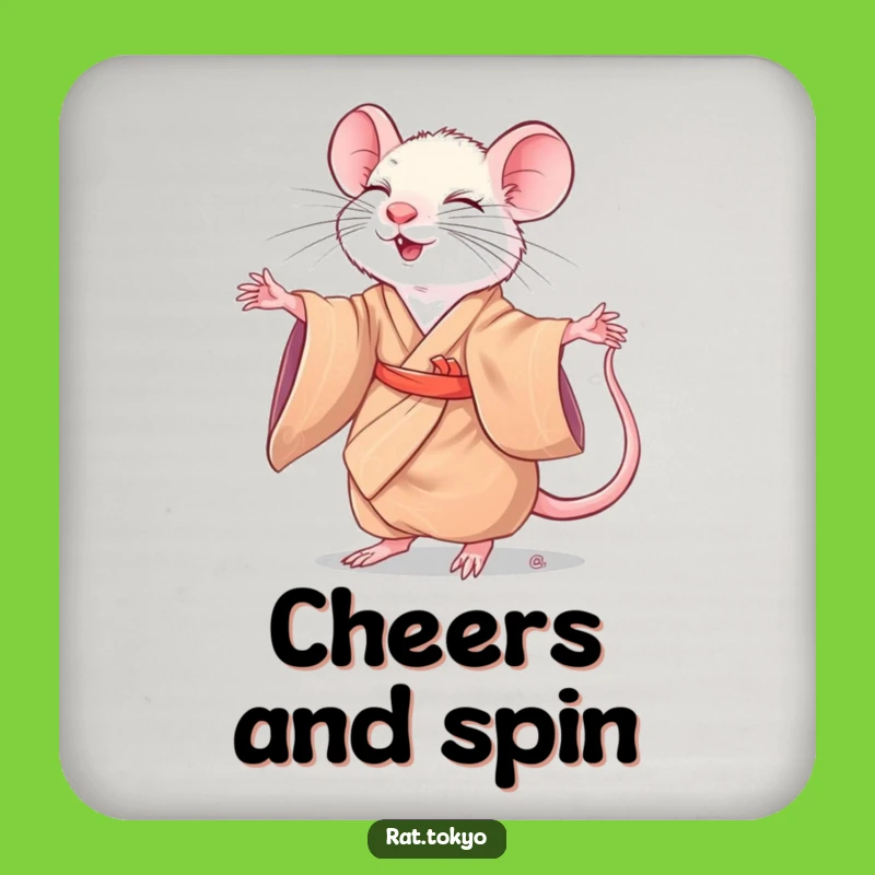 Funny Rat Twirling Coaster: Silk Kimono Grace, Joyful Protection, Perfect Gift