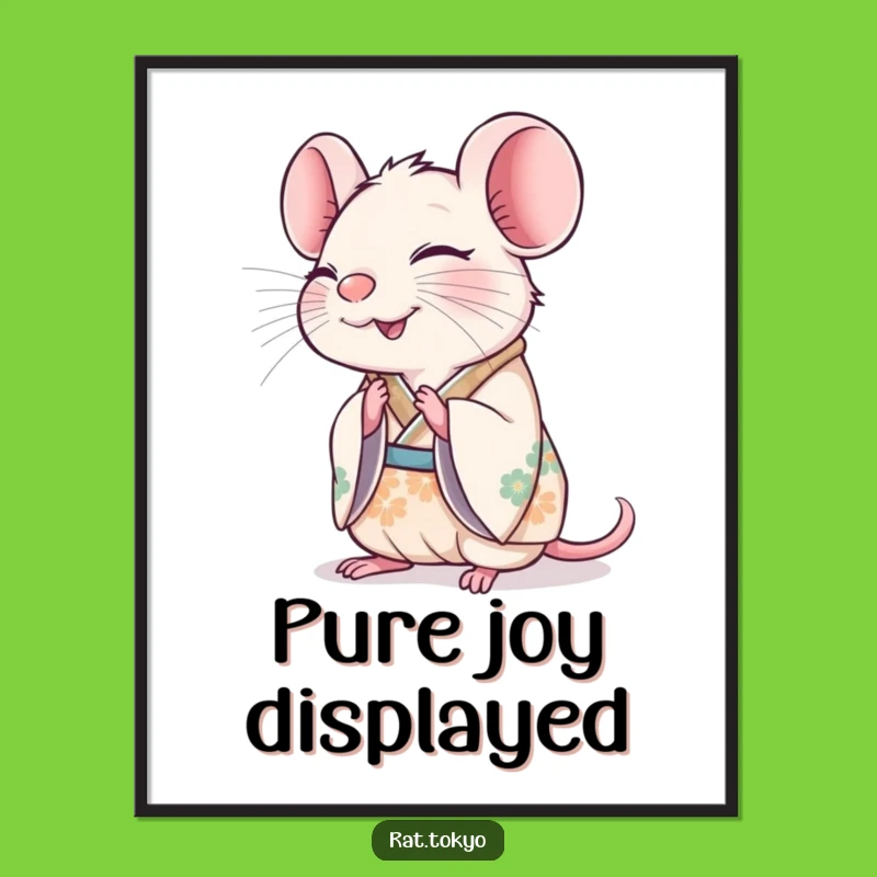 Funny Rat Bowing Poster: Joyful Kimono Art, Happy Vibes, Perfect Decor