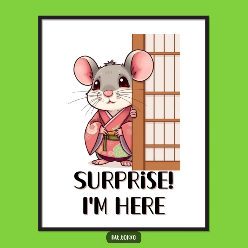 Funny Rat Surprise Poster: Peek-a-Boo Kimono, Festive Art, Perfect Decor