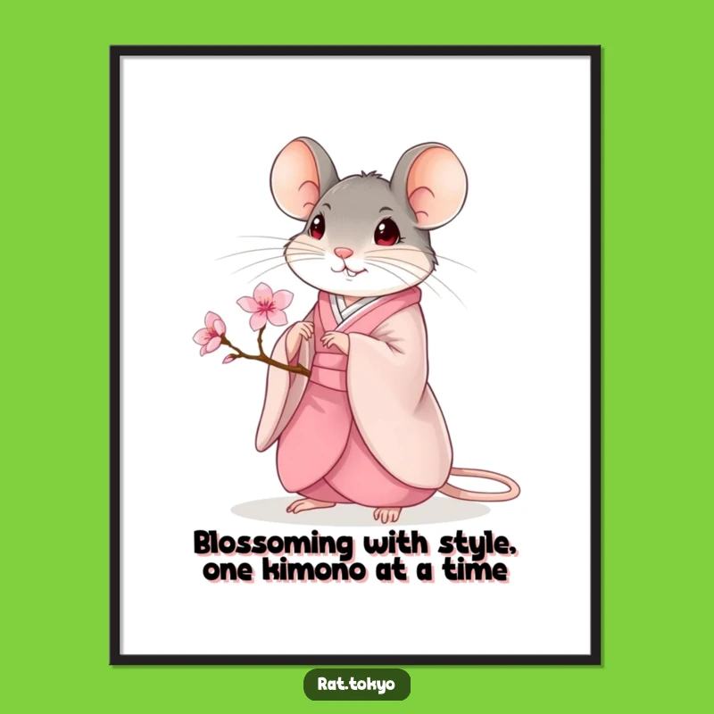 Free Printable Wall Art: Elegant Rat Kimono Blossom Art, Funny Downloadable