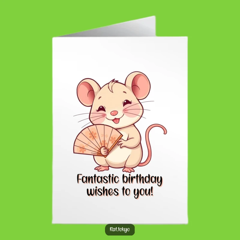 Free Printable Funny Birthday Card: Smiling Rat with Fan, Hilarious Downloadable Gift