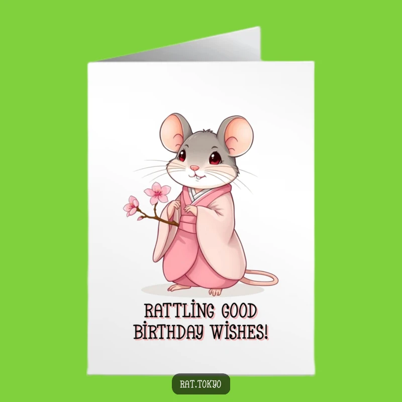 Free Printable Kimono Rat Birthday Card: Funny Downloadable Gift for Her