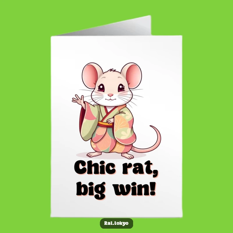 Free Printable Congrats Card: Rat in Kimono, Stylish Downloadable Praise