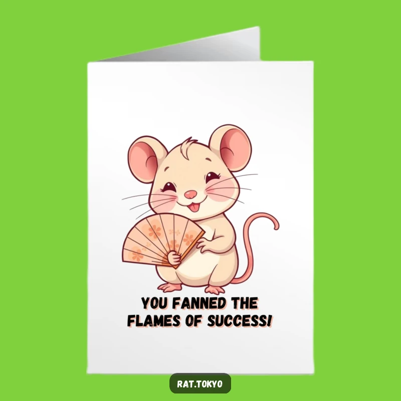 Free Printable Congrats Card: Rat with Fan, Elegant Humor Downloadable Gift