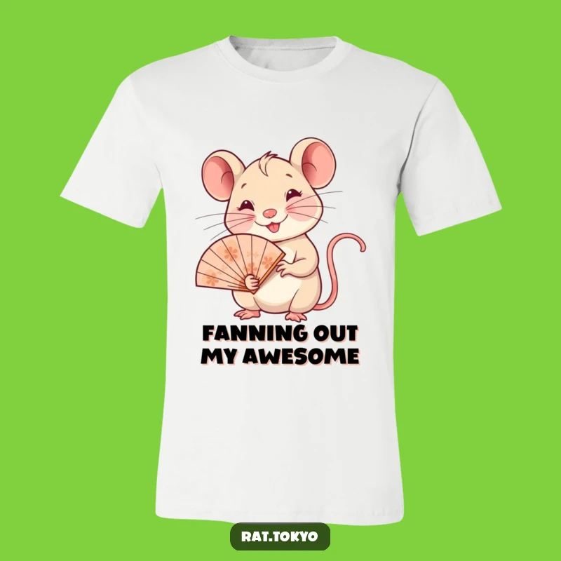Funny Smiling Rat Fan T-Shirt: Adorable Rodent with Ornate Fan, Great Funny Gift Idea
